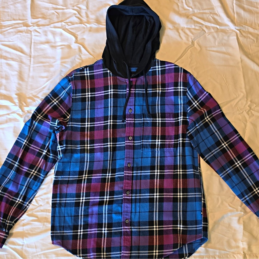 Edgar + Ash Men's Plaid Flannel Cotton Blend Long Sleeve Hooded Button-Up M #50